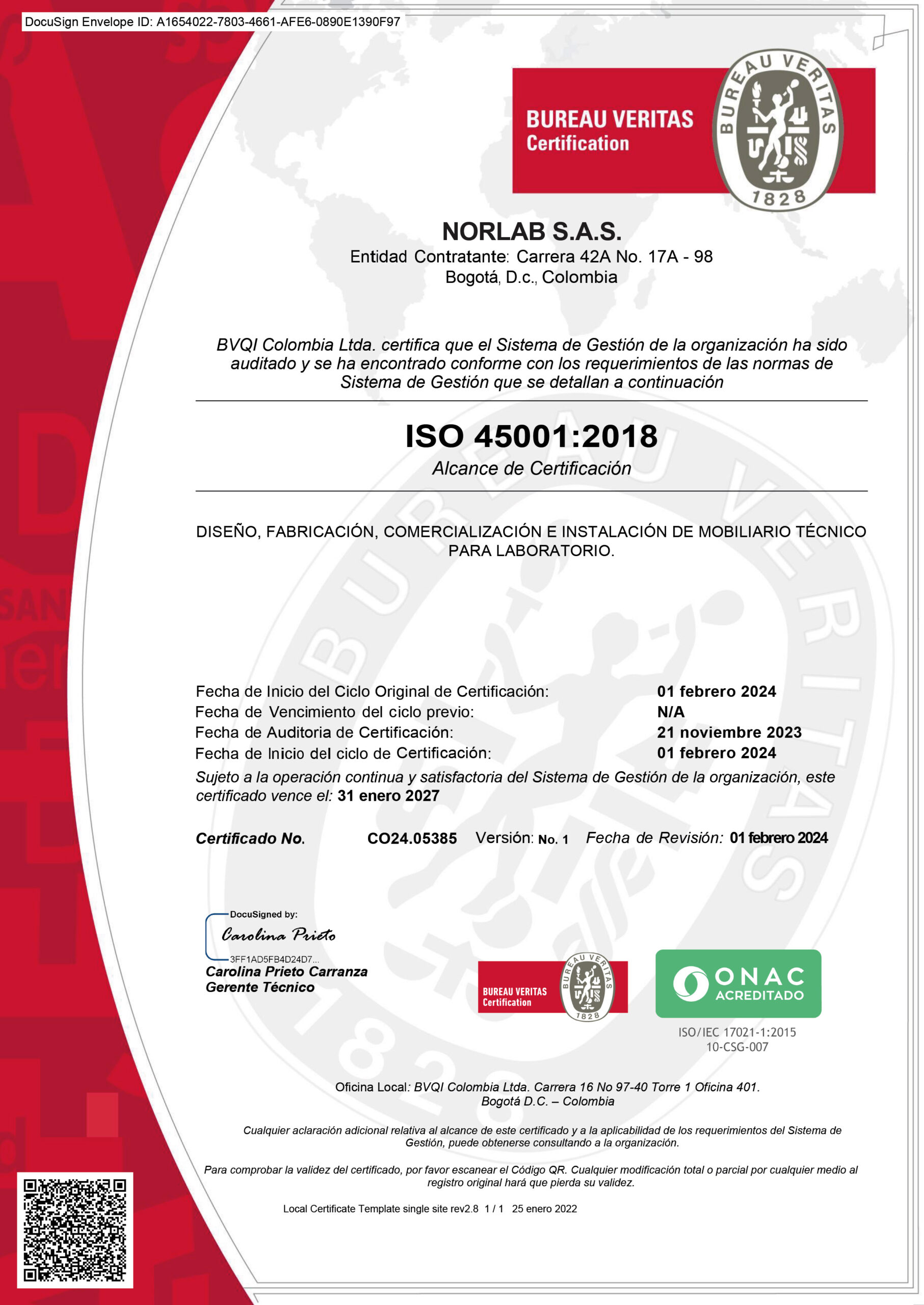 Certificado Bureau Veritas